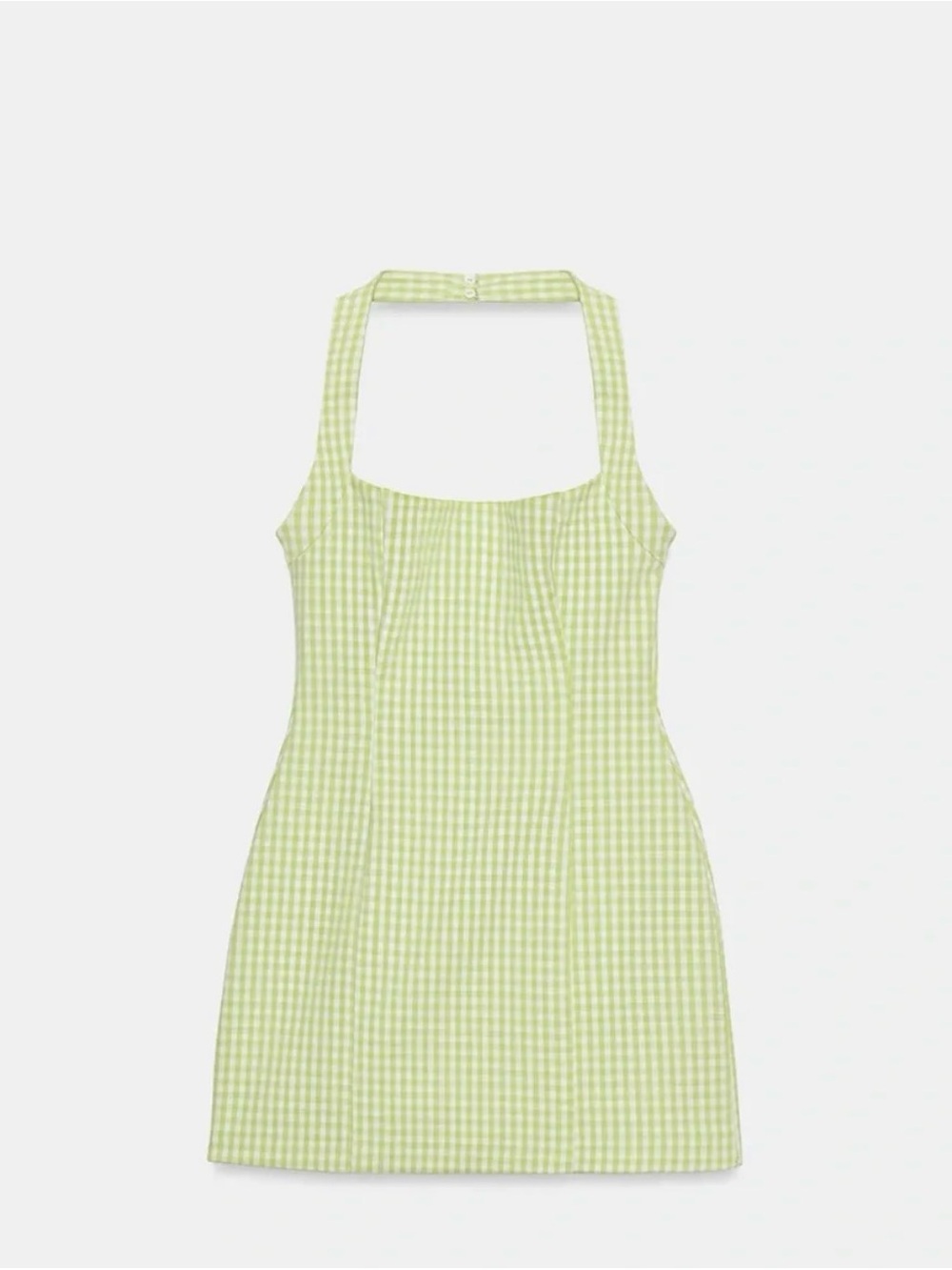 Zara Light Lime Gingham Halter Mini Dress
